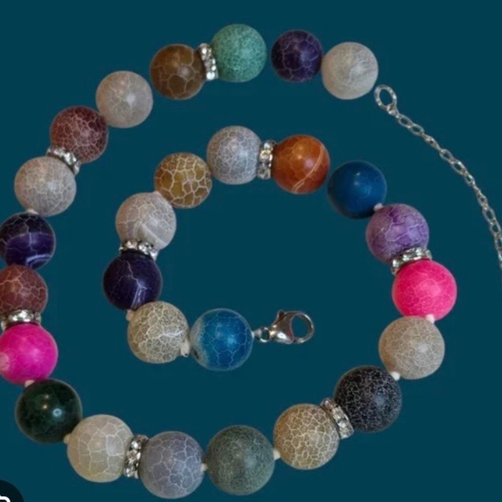 LUCAS LAMETH VINTAGE 925 STERLING SILVER MULTI COLOR QUARTZ GEMSTONE NECKLACE - Picture 3 of 10